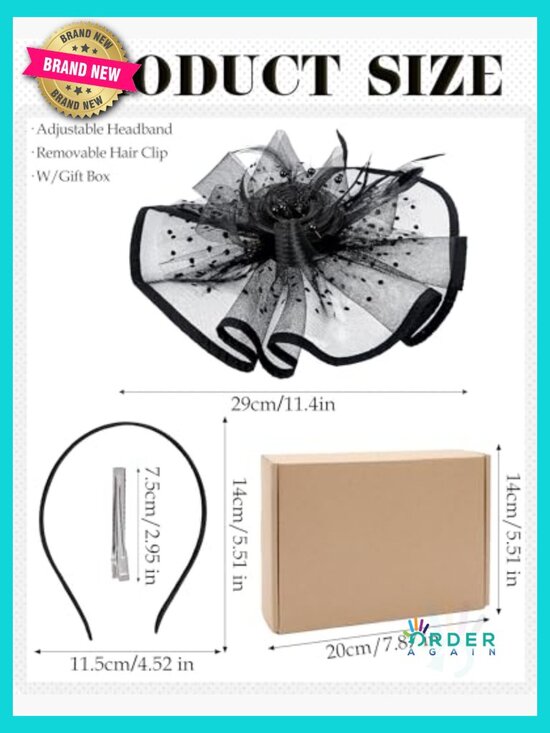 Feather Mesh Derby Fascinator Hat with Detachable Headband for Cocktail Parties